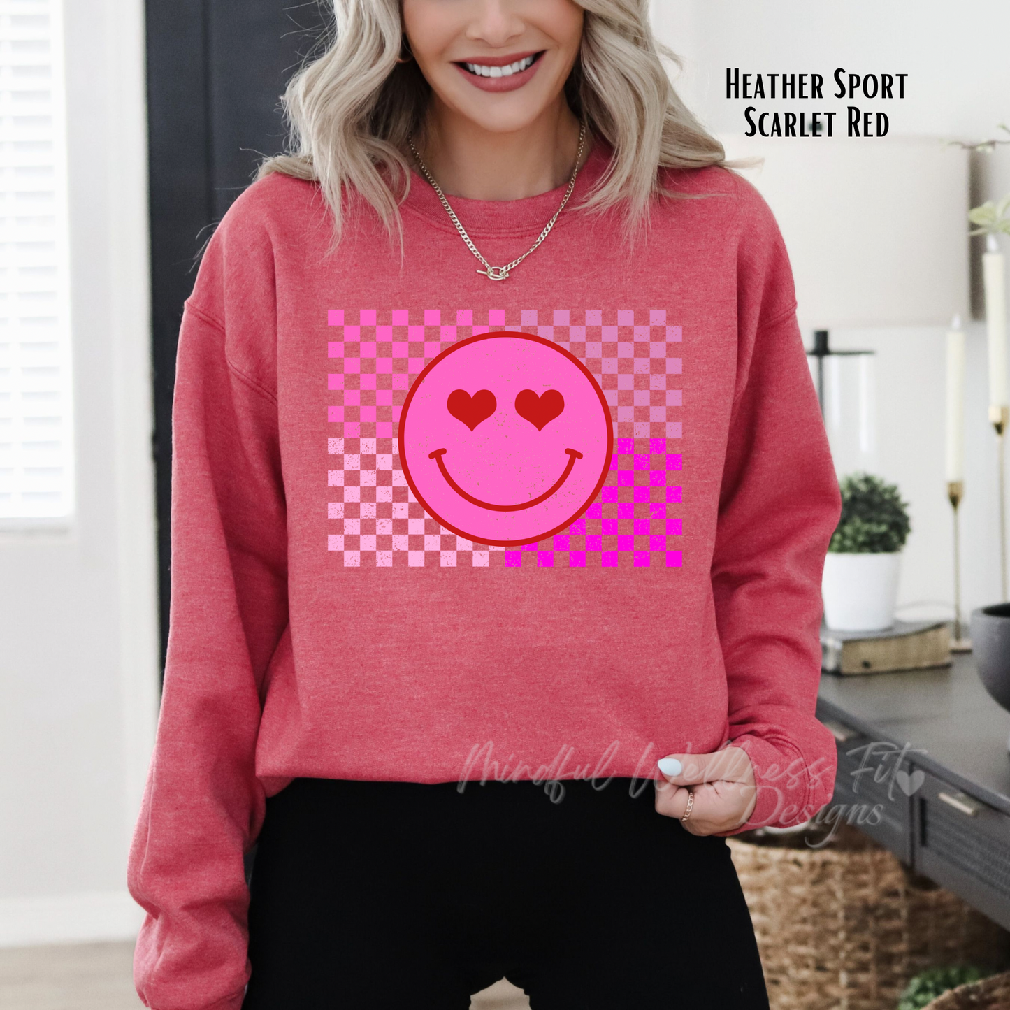 Retro Smiley Face Sweatshirt, Valentine's Day Smile Crewneck, Trendy Checkered Sweatshirt, Vintage Happy Face Crew, Classic Love Pullover,
