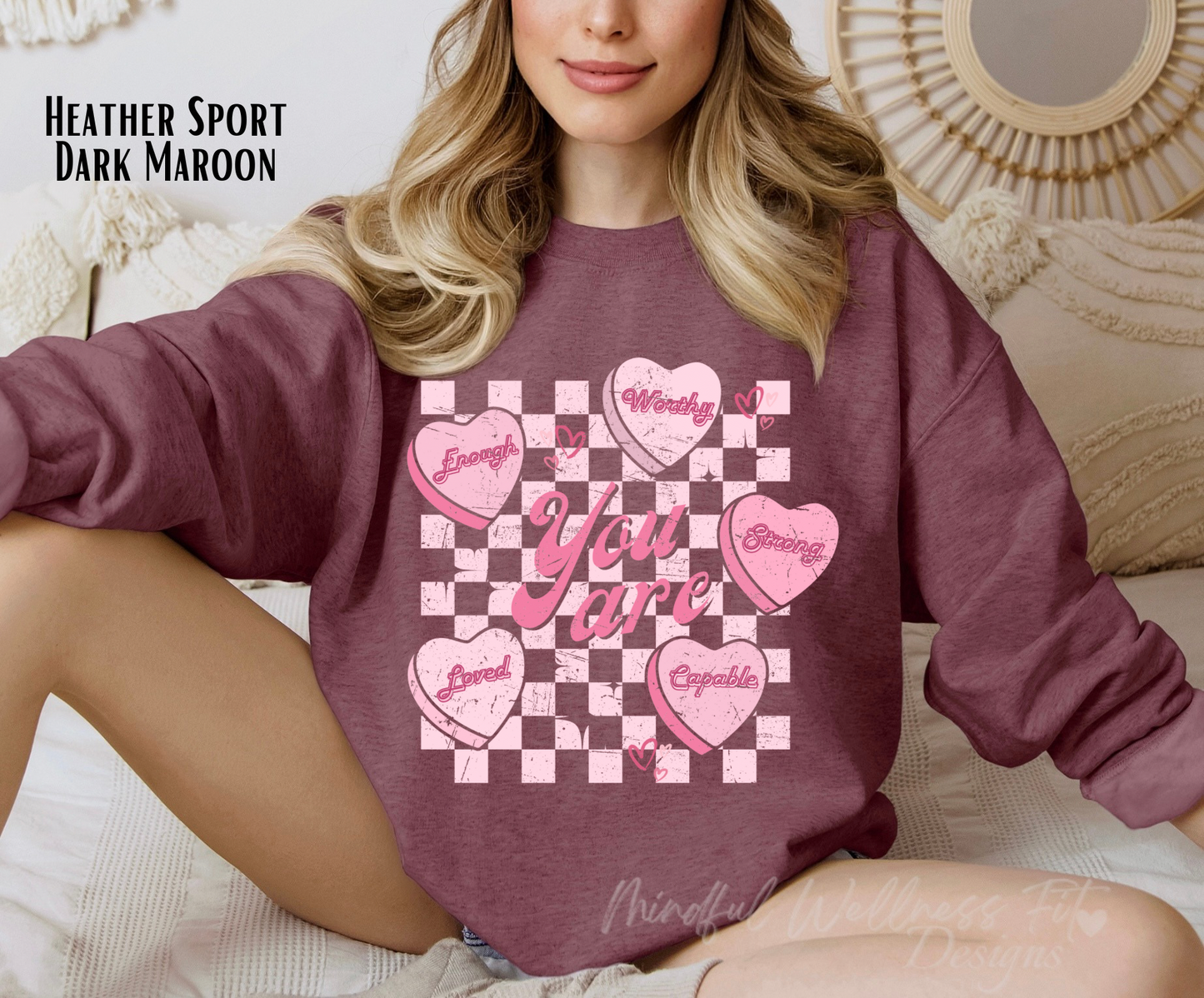 You Are Enough Sweatshirt, Self Love Conversation Heart Crew, Valentines Day Crew, You Are Worthy Strong Capable Loved Shirt, Christian Crew