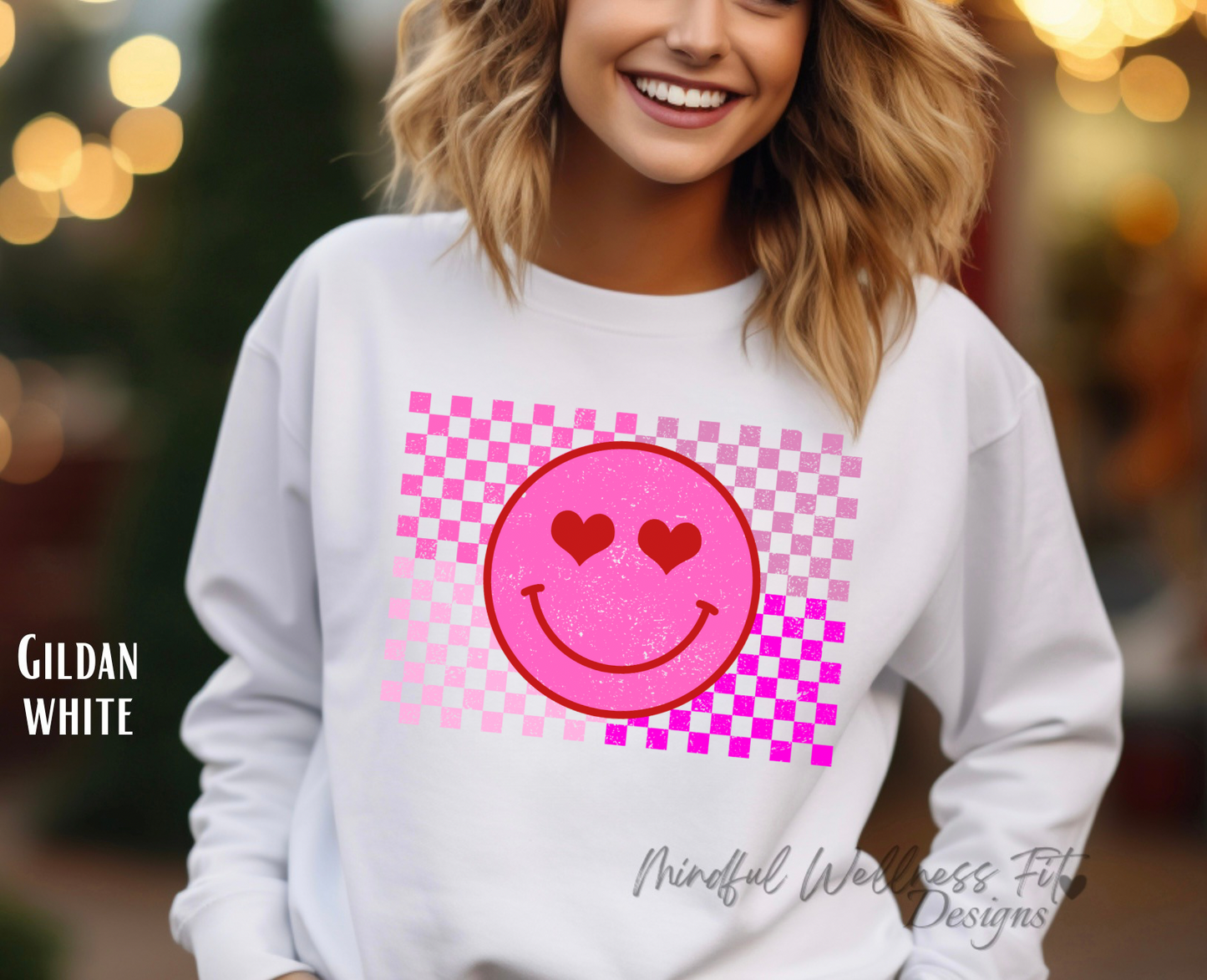 Retro Smiley Face Sweatshirt, Valentine's Day Smile Crewneck, Trendy Checkered Sweatshirt, Vintage Happy Face Crew, Classic Love Pullover,