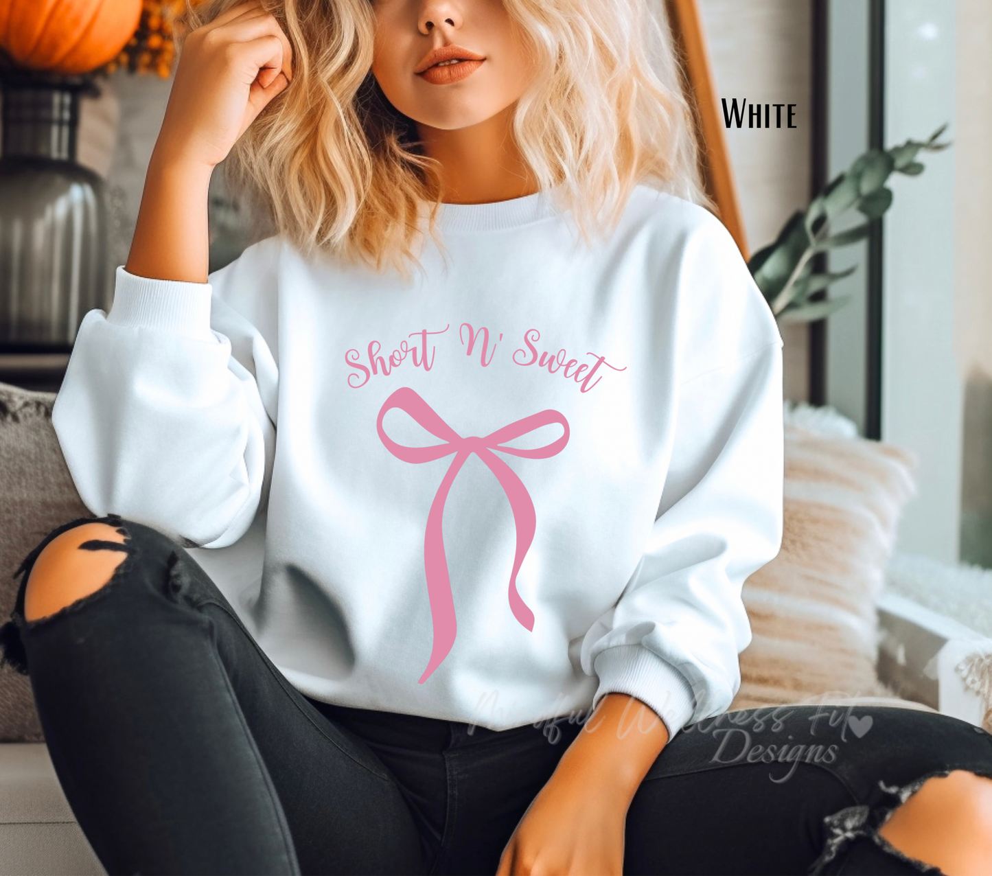 Short N' Sweet Sweatshirt, Coquette Aesthetic, Pop Culture Crewneck, Music Lover Sweater, Cute Bow Sweater, Music Festival Sweatshirt