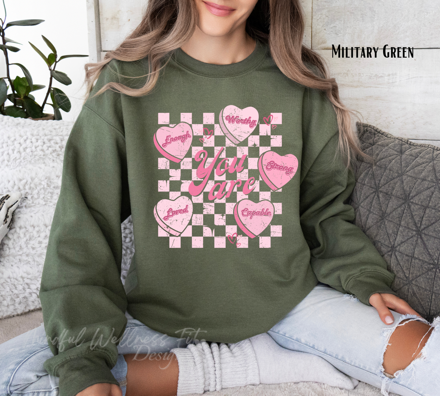 You Are Enough Sweatshirt, Self Love Conversation Heart Crew, Valentines Day Crew, You Are Worthy Strong Capable Loved Shirt, Christian Crew