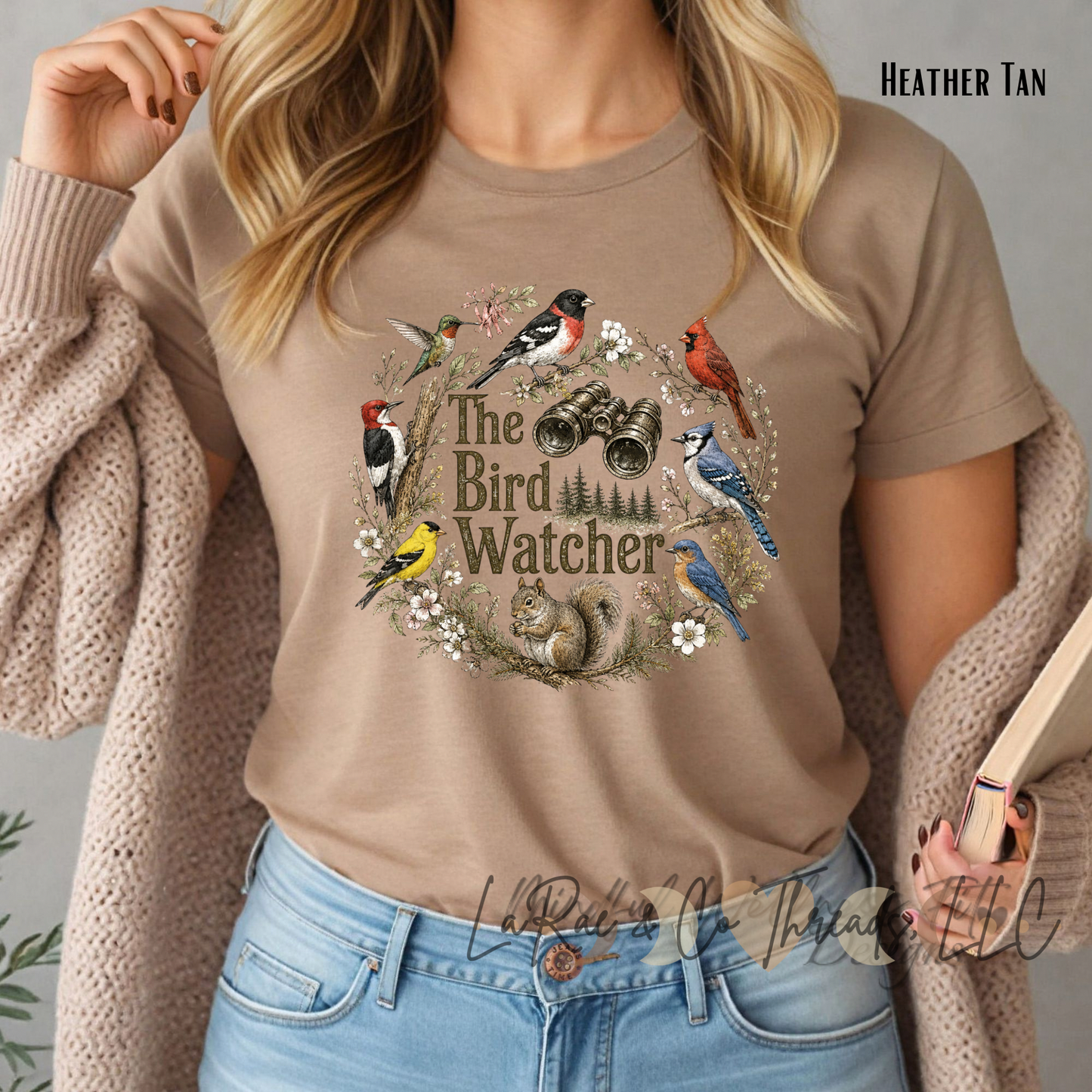 Cottagecore Bird Watcher Tee — Vintage Backyard Birds & Binoculars T-Shirt, Grosbeak, Cardinal, Hummingbird, & Nature Tee, Bird Lover Gift, Vintage Birding Shirt