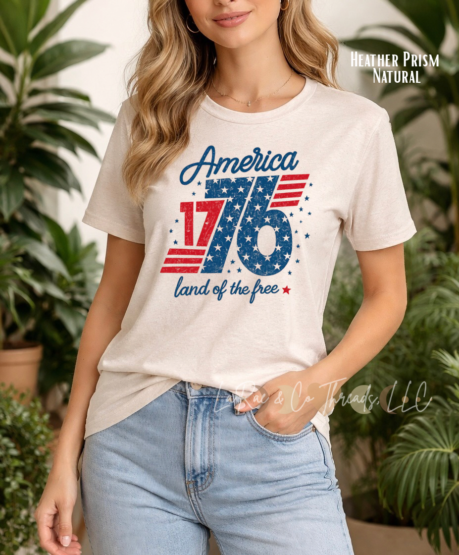 1776 America Tee - "Land of the Free" Patriotic Fourth of July T-Shirt, Retro USA Tee, 250 years of America, Vintage 1776 Land of the Free Shirt