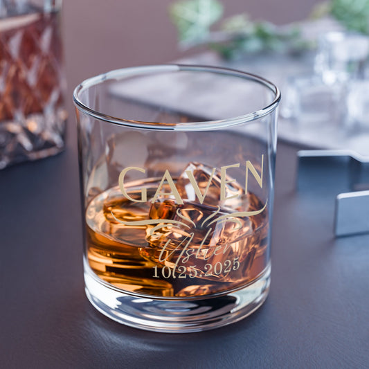 Groomsman Whiskey Glass, Personalized Wedding Party 10oz Rocks, Best Man Gift, Bourbon Glass, Father of the Groom Glass