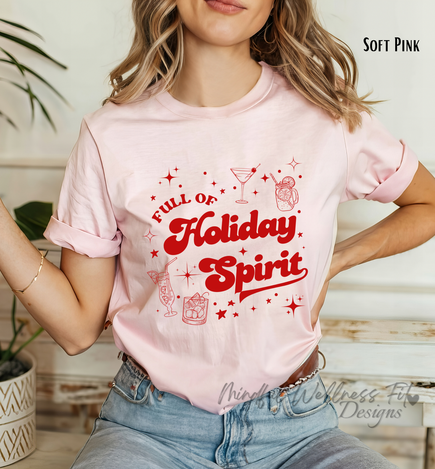 Full of Holiday Spirit Shirt, Holiday Party Shirt, Funny Christmas Drinking Shirt, Xmas Mom Life Tee, Xmas Gift for Mom, Christmas Cheer Tee