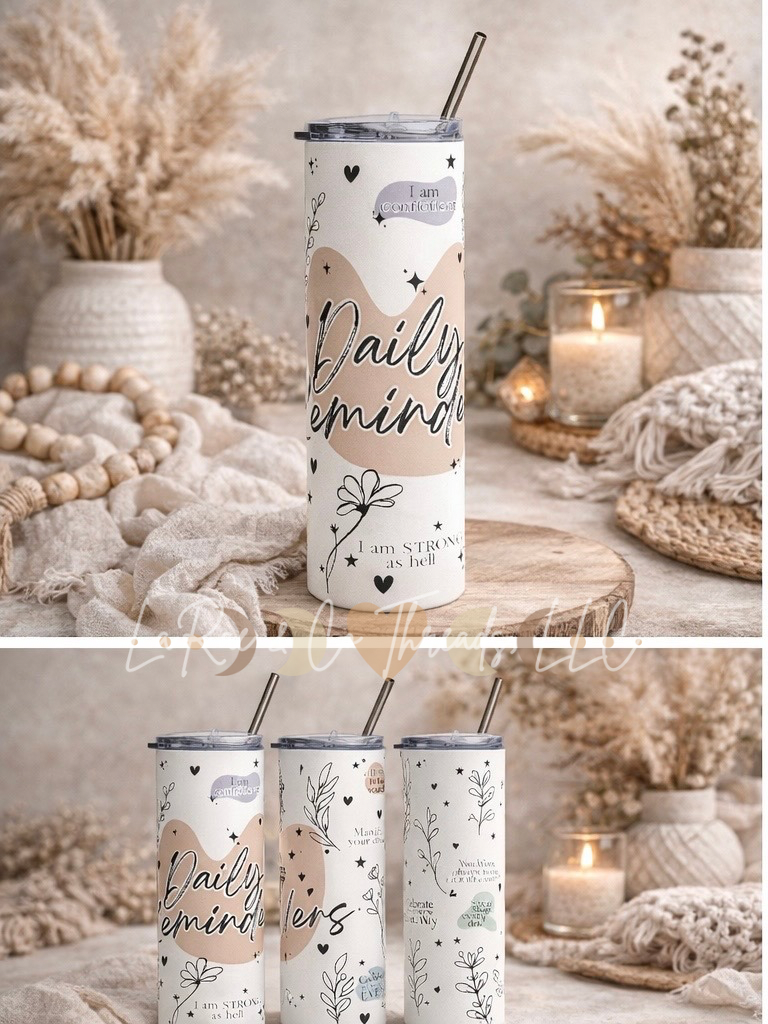 Daily Affirmation Tumbler, Positive Mindset Cup, 20oz Self Love Gift for Women, Mental Health Reminder Stainless Steel Tumbler — Daily Reminder Motivational Travel Cup