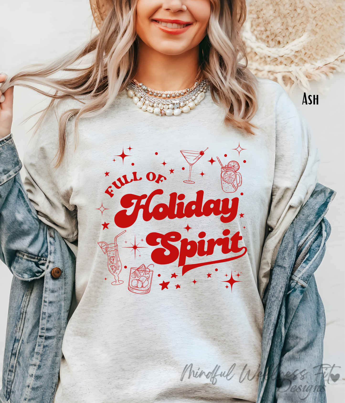 Full of Holiday Spirit Shirt, Holiday Party Shirt, Funny Christmas Drinking Shirt, Xmas Mom Life Tee, Xmas Gift for Mom, Christmas Cheer Tee