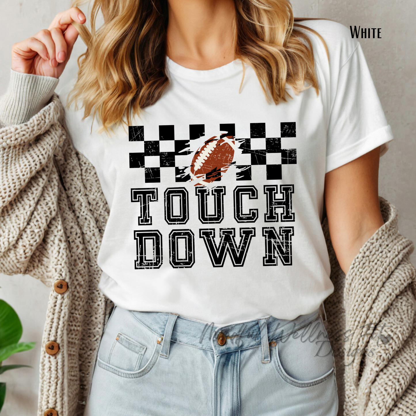 Touchdown Retro Football Shirt, Sports Fan Gift, Checkered Background Shirt, Football Lover Shirt, Game Day Apparel, High School Football