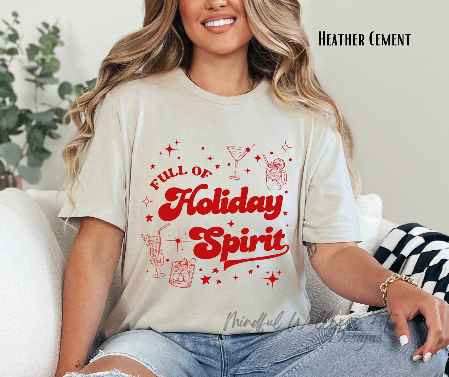 Full of Holiday Spirit Shirt, Holiday Party Shirt, Funny Christmas Drinking Shirt, Xmas Mom Life Tee, Xmas Gift for Mom, Christmas Cheer Tee