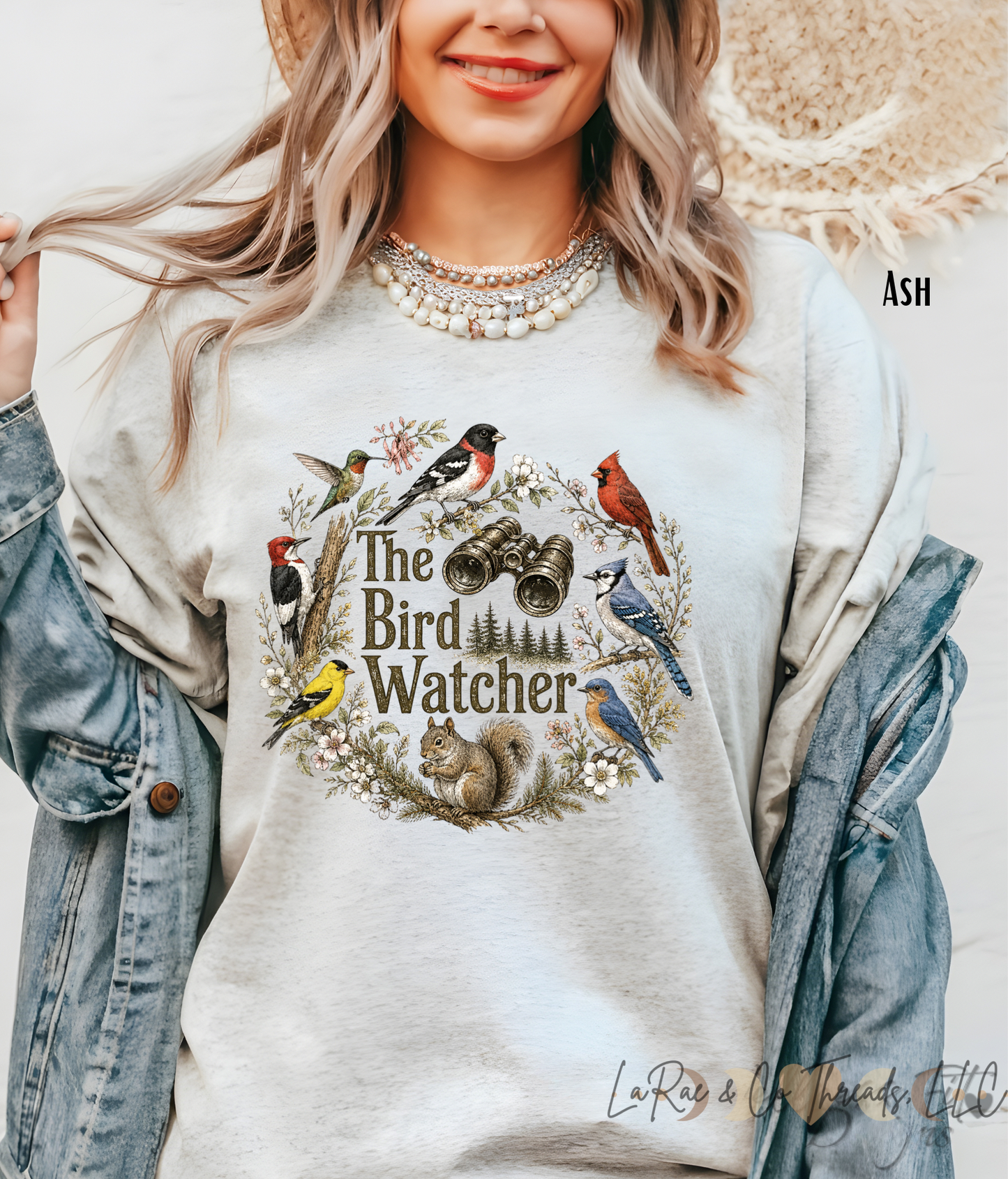 Cottagecore Bird Watcher Tee — Vintage Backyard Birds & Binoculars T-Shirt, Grosbeak, Cardinal, Hummingbird, & Nature Tee, Bird Lover Gift, Vintage Birding Shirt