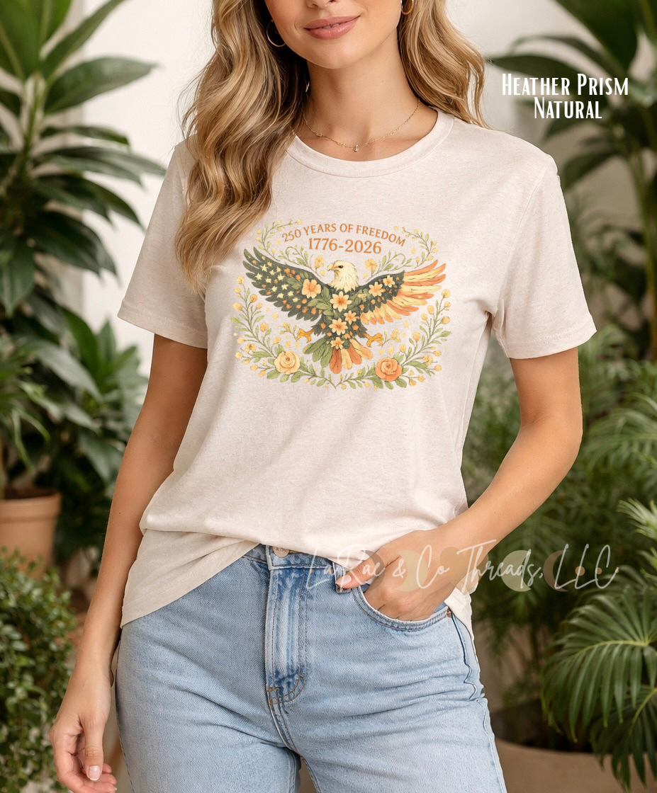 250 Years of Freedom Eagle Floral 1776–2026 Anniversary Shirt, Sesquicentennial Shirt, Patriotic Cottagecore Americana Shirt, Vintage Patriotic Eagle with Flowers, American Freedom Shirt