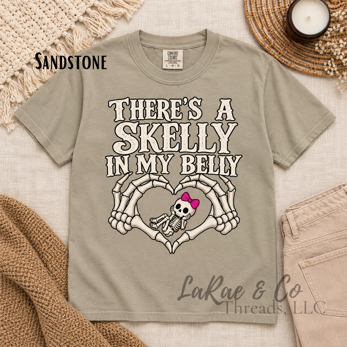 Skelly In My Belly Tee — Cute Skeleton Graphic T-Shirt, Halloween Momma To Be Tee, Baby girl On The Way, Spooky Season