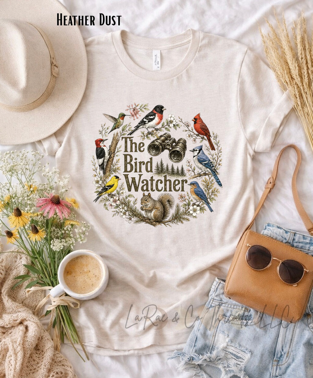 Cottagecore Bird Watcher Tee — Vintage Backyard Birds & Binoculars T-Shirt, Grosbeak, Cardinal, Hummingbird, & Nature Tee, Bird Lover Gift, Vintage Birding Shirt