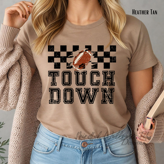 Touchdown Retro Football Shirt, Sports Fan Gift, Checkered Background Shirt, Football Lover Shirt, Game Day Apparel, High School Football