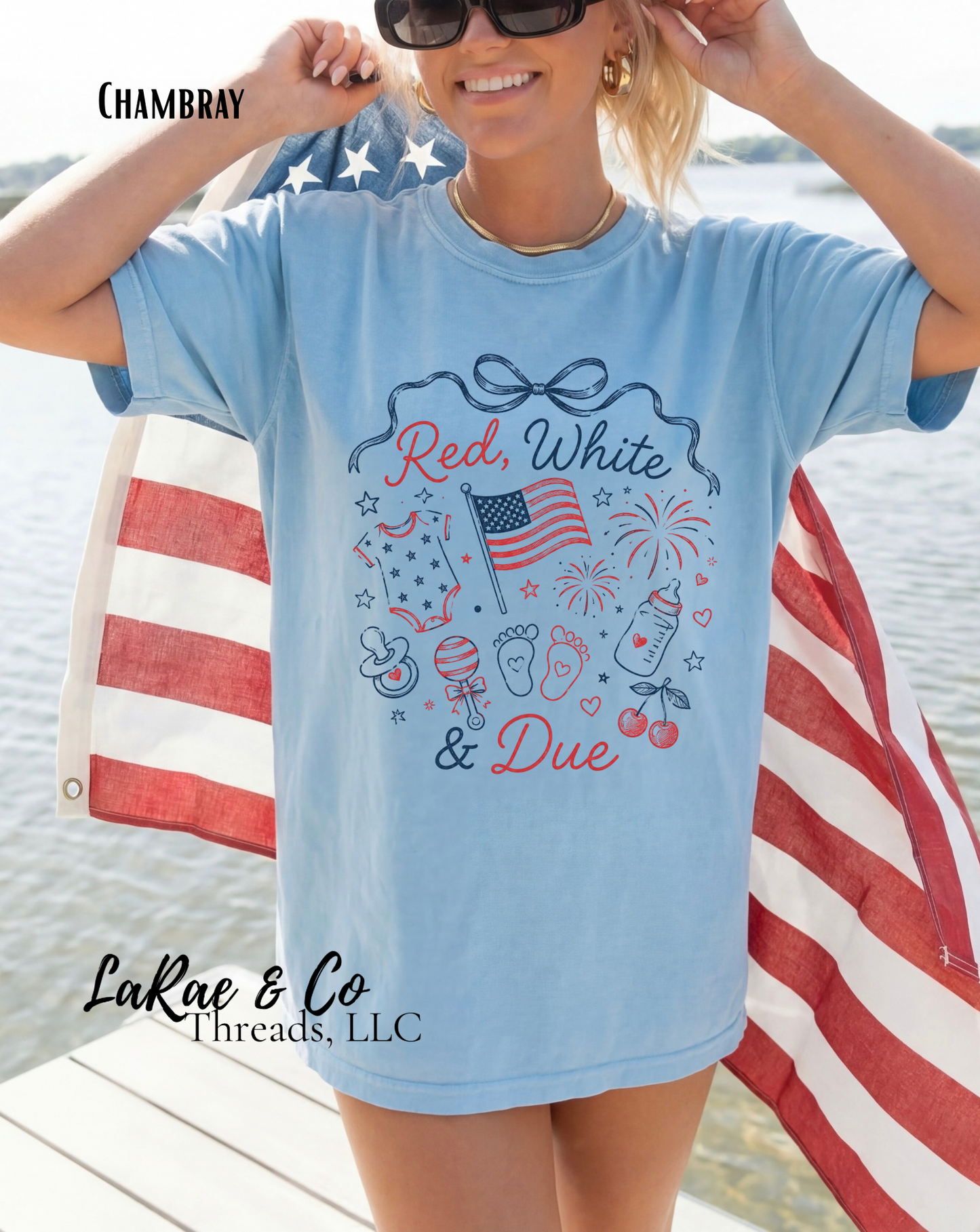 Red, White, & Due Shirt, Patriotic Pregnancy Announcement Tee, Fourth of July Maternity Shirt, Baby Shower Gift, July Mom-to-Be Tee