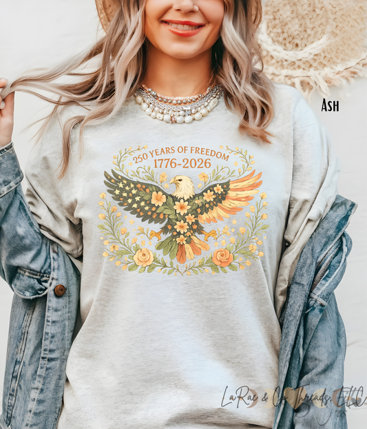 250 Years of Freedom Eagle Floral 1776–2026 Anniversary Shirt, Sesquicentennial Shirt, Patriotic Cottagecore Americana Shirt, Vintage Patriotic Eagle with Flowers, American Freedom Shirt