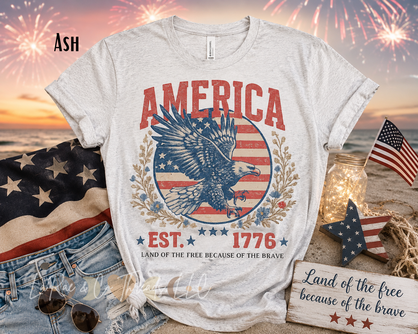 Vintage American Eagle Shirt – EST. 1776 Patriotic Land of the Free Tee, Retro Floral USA Shirt, Americana Wildflower Fourth of July Shirt