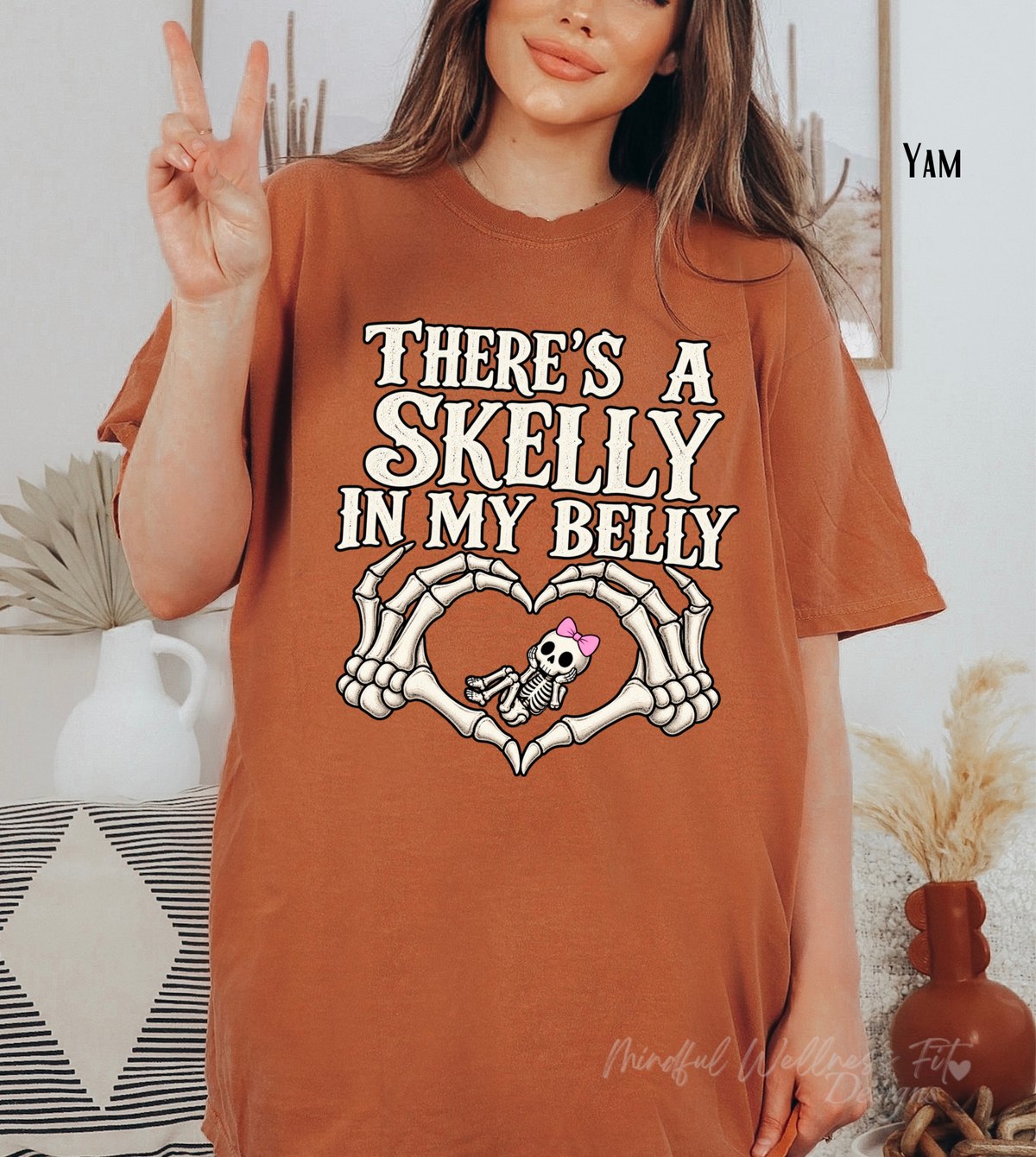 Skelly In My Belly Tee — Cute Skeleton Graphic T-Shirt, Halloween Momma To Be Tee, Baby girl On The Way, Spooky Season