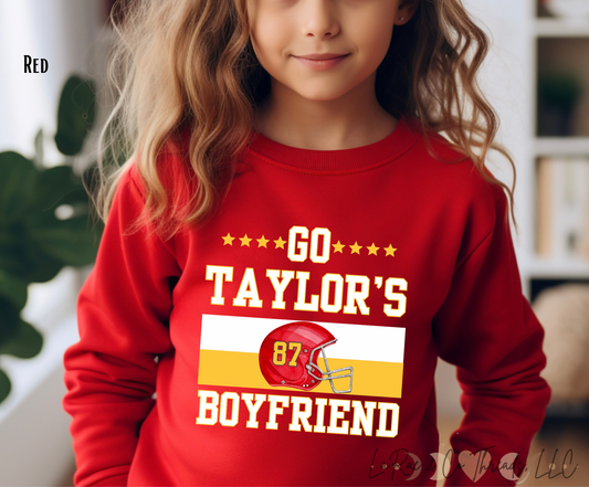 Kids Go Taylor's Boyfriend Sweatshirt, Swift & Kelce 87 Crewneck, Youth Chiefs Football Sweatshirt, Kids Chiefs Swiftie Sweater, Swiftie Crewneck