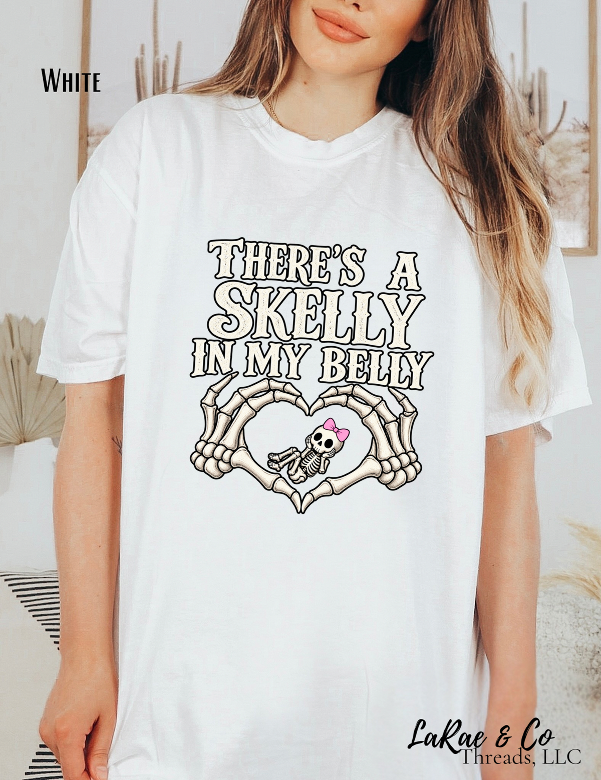 Skelly In My Belly Tee — Cute Skeleton Graphic T-Shirt, Halloween Momma To Be Tee, Baby girl On The Way, Spooky Season