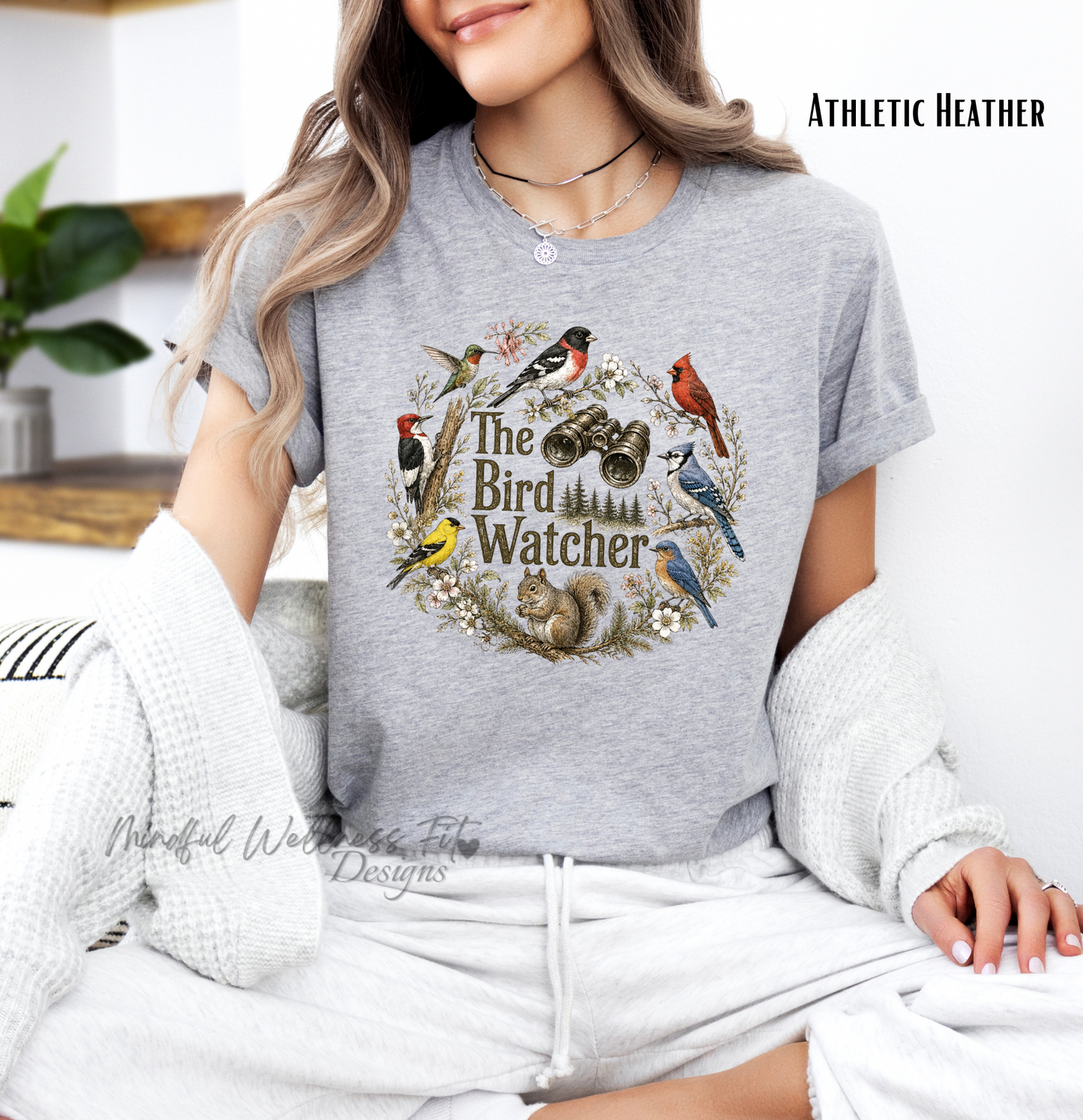 Cottagecore Bird Watcher Tee — Vintage Backyard Birds & Binoculars T-Shirt, Grosbeak, Cardinal, Hummingbird, & Nature Tee, Bird Lover Gift, Vintage Birding Shirt