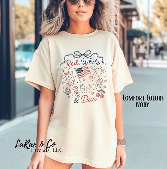 Red, White, & Due Shirt, Patriotic Pregnancy Announcement Tee, Fourth of July Maternity Shirt, Baby Shower Gift, July Mom-to-Be Tee
