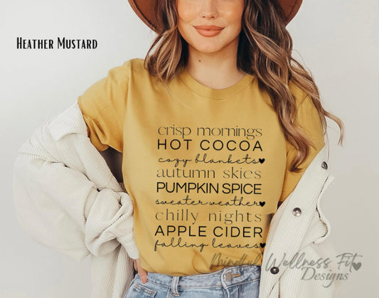 Crisp Morning, Hot Cocoa fall t-shirt, womens cute autumn shirt, trendy pumpkin spice tee, oversized fall vibes tee