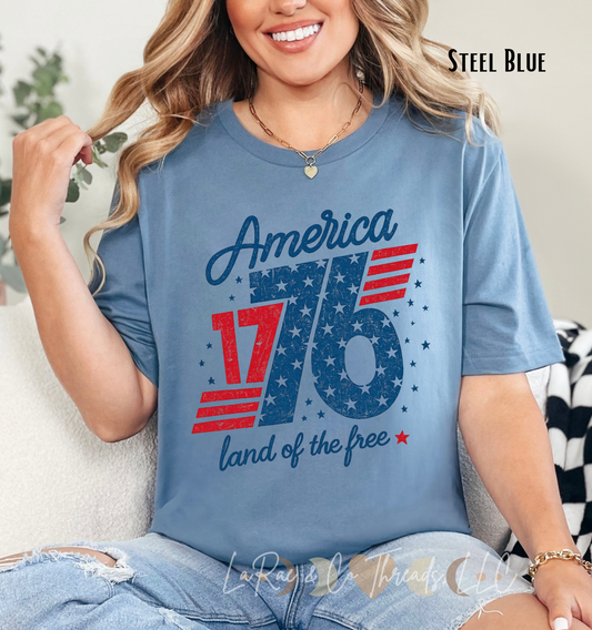 1776 America Tee - "Land of the Free" Patriotic Fourth of July T-Shirt, Retro USA Tee, 250 years of America, Vintage 1776 Land of the Free Shirt