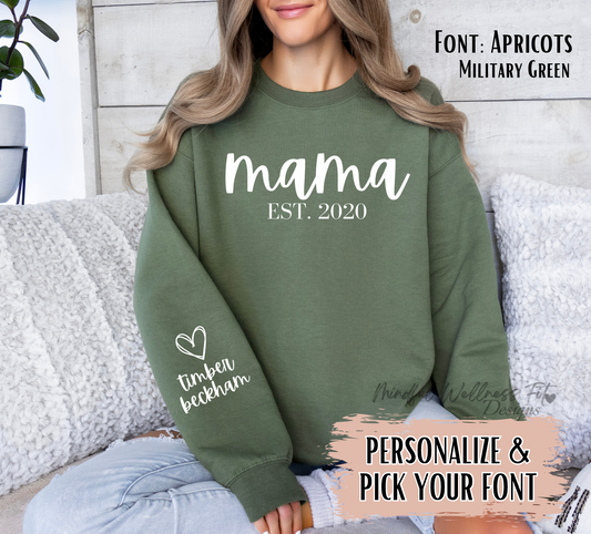 Mama Personalized Sweatshirt, Children Names on Sleeve Crewneck, Mama Est Sweatshirt, Mothers Day Crew, Minimalist Mom Life Sweater