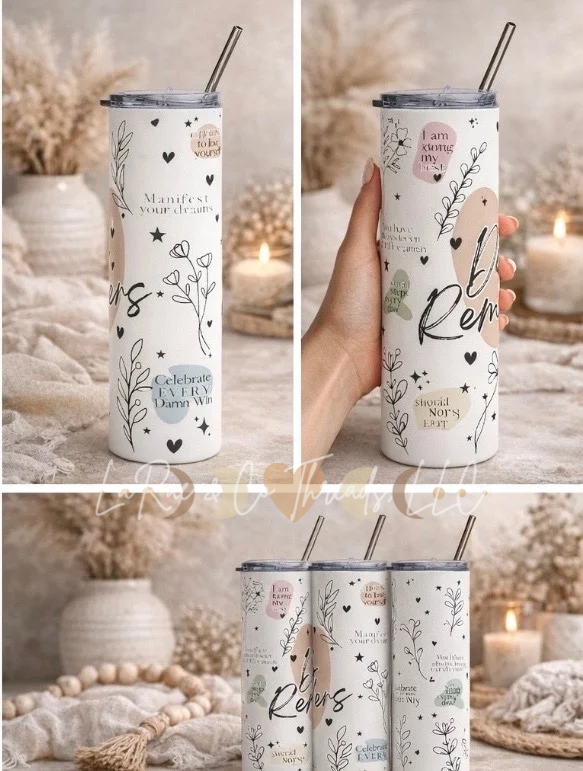 Daily Affirmation Tumbler, Positive Mindset Cup, 20oz Self Love Gift for Women, Mental Health Reminder Stainless Steel Tumbler — Daily Reminder Motivational Travel Cup