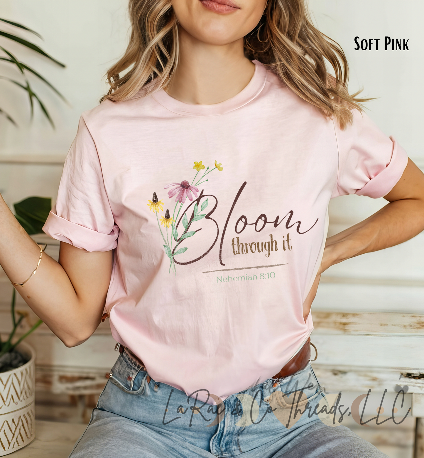 Bloom Through It Shirt — Christian Floral Tee, Faith Based Shirt, Nehemiah 8:10 Inspirational Christian Shirt, Spring Botanical T-Shirt