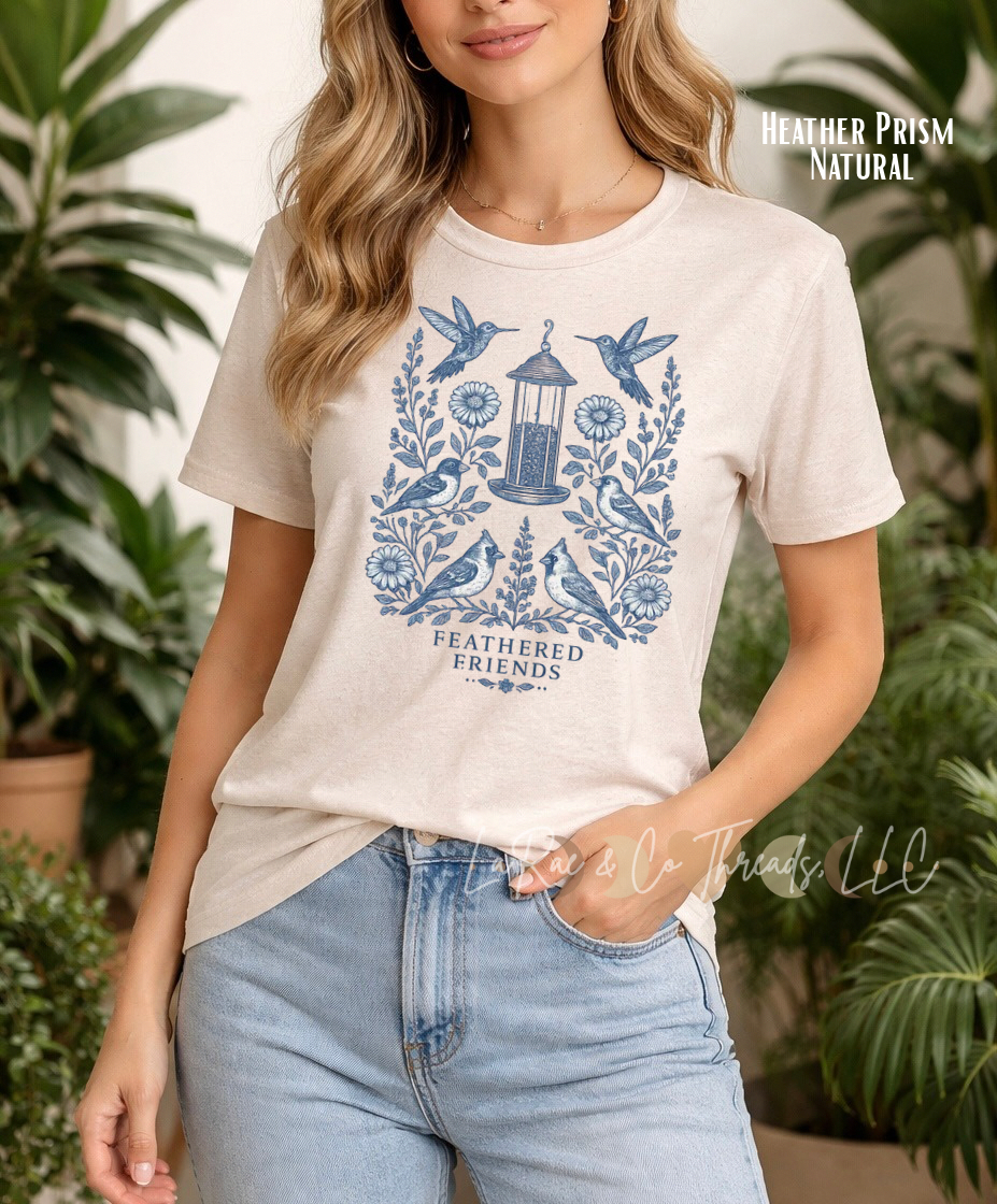 Floral 'Feathered Friends' Garden Shirt, Bird Watching Shirt, Vintage Hummingbird & Wildflower Tee, Cottaecore Bird Lover Shirt