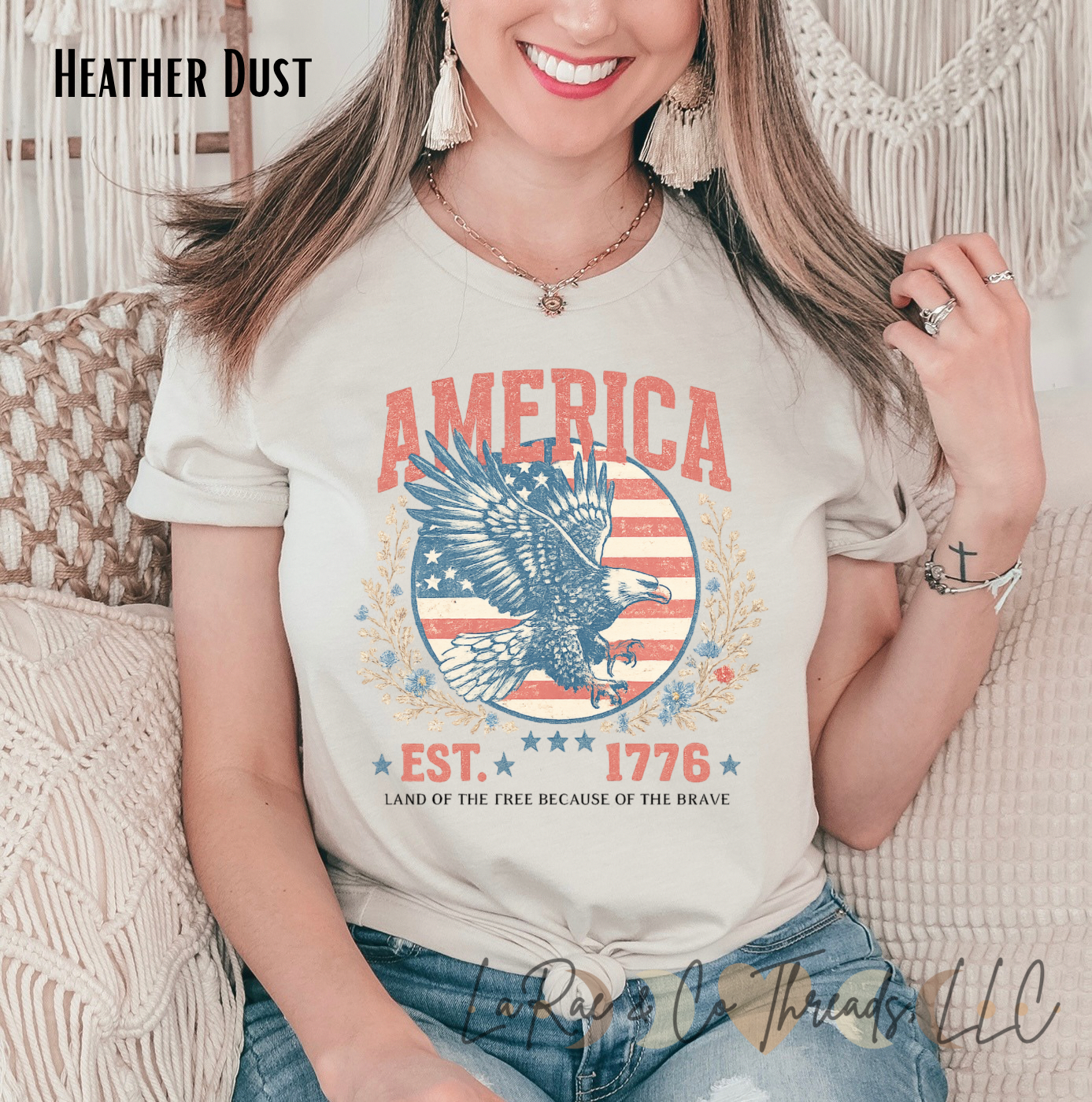 Vintage American Eagle Shirt – EST. 1776 Patriotic Land of the Free Tee, Retro Floral USA Shirt, Americana Wildflower Fourth of July Shirt