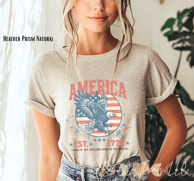Vintage American Eagle Shirt – EST. 1776 Patriotic Land of the Free Tee, Retro Floral USA Shirt, Americana Wildflower Fourth of July Shirt