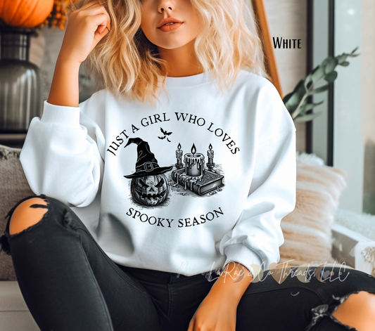 Spooky Season Sweatshirt - Just a Girl Who Loves Cozy Fall Fashion, Halloween Gift, Autumn Apparel, Halloween Lover, Casual Wear, Unisex Crewneck