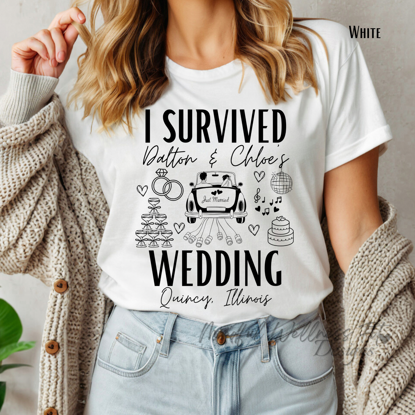 I Survived the Wedding Unisex Tee, Funny Wedding T-Shirt, Personalized Bride & Groom Party Shirt, Wedding Guest Gift