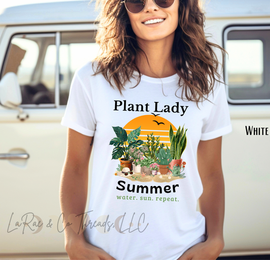 Plant Lady Summer Shirt – Retro Plant Lover Tee, Houseplant Mom Shirt, Gardening Lover, Water Sun Repeat, Botanical Graphic T-Shirt