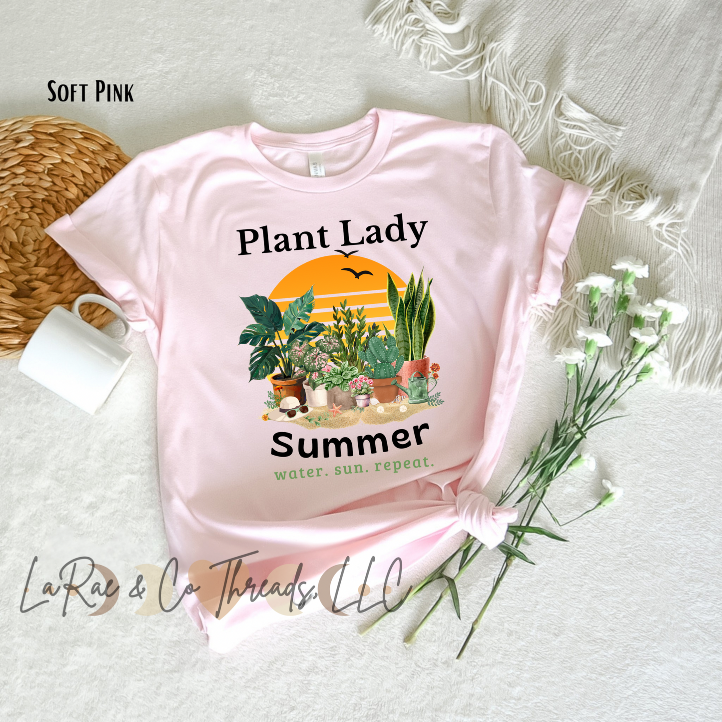 Plant Lady Summer Shirt – Retro Plant Lover Tee, Houseplant Mom Shirt, Gardening Lover, Water Sun Repeat, Botanical Graphic T-Shirt