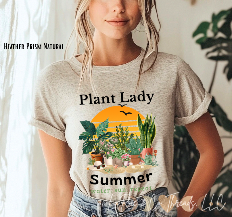 Plant Lady Summer Shirt – Retro Plant Lover Tee, Houseplant Mom Shirt, Gardening Lover, Water Sun Repeat, Botanical Graphic T-Shirt
