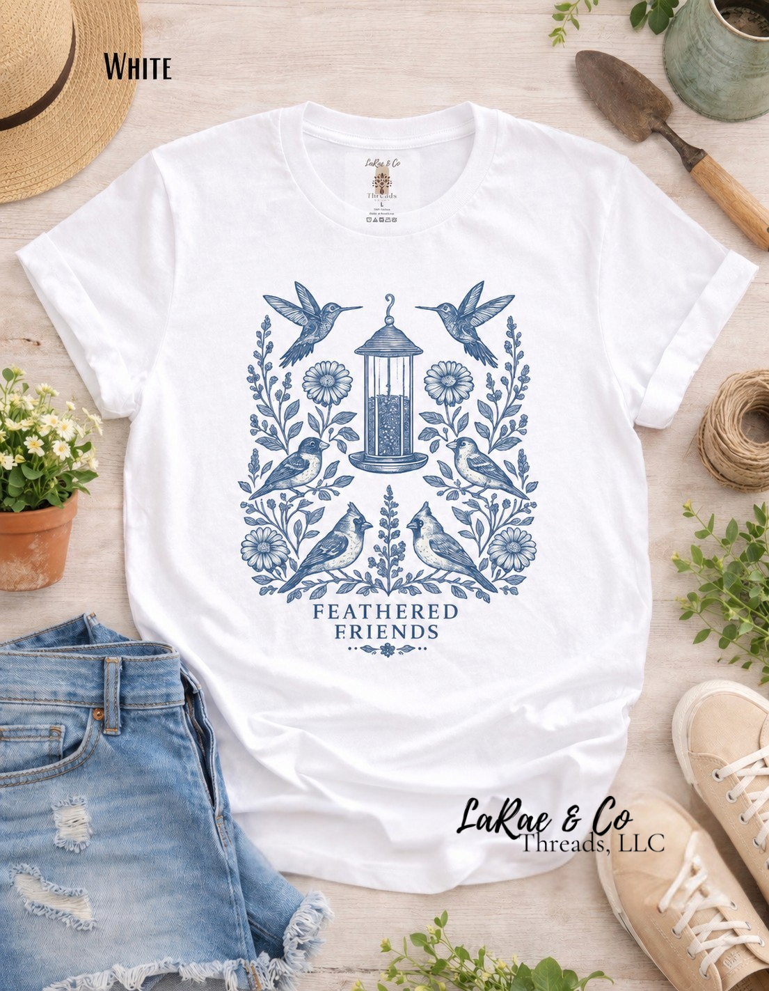 Floral 'Feathered Friends' Garden Shirt, Bird Watching Shirt, Vintage Hummingbird & Wildflower Tee, Cottaecore Bird Lover Shirt