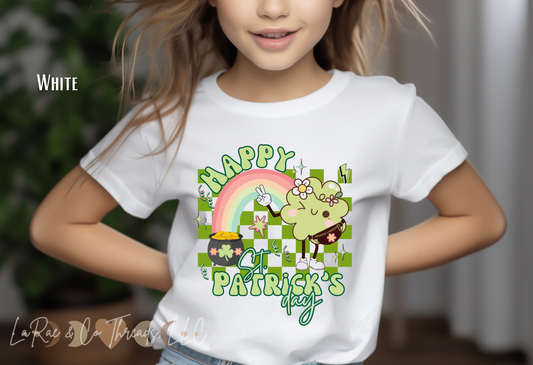 Kids Happy St. Patrick's Day Shirt, Kids Retro Lucky Shamrock Shirt, Vintage St. Patty's Day Youth Tee, Bougie Shamrock Kids Shirt, Youth Rainbow Pot of Gold Shirt