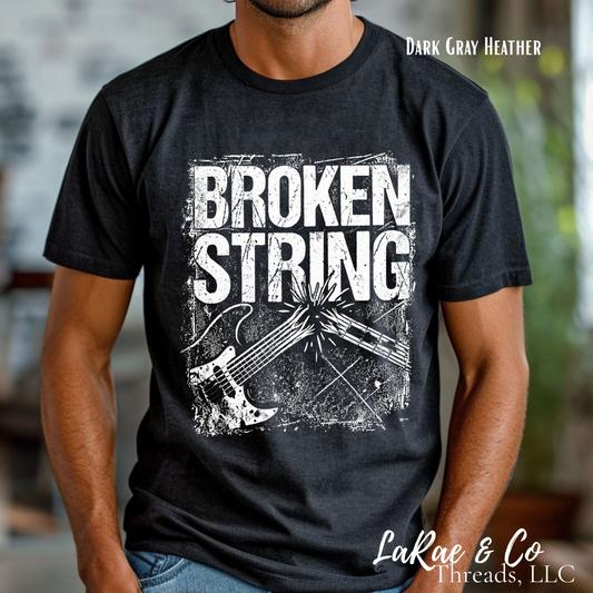 Broken String Guitar Tee — Vintage Grunge Rock Music Shirt, Broken String Rock Band Tee, Pike County, Illinois, Midwest Local Rock Band