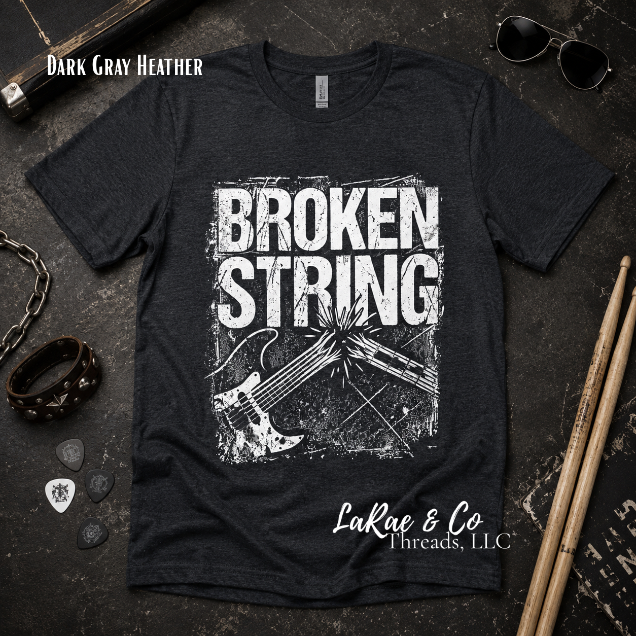 Broken String Guitar Tee — Vintage Grunge Rock Music Shirt, Broken String Rock Band Tee, Pike County, Illinois, Midwest Local Rock Band