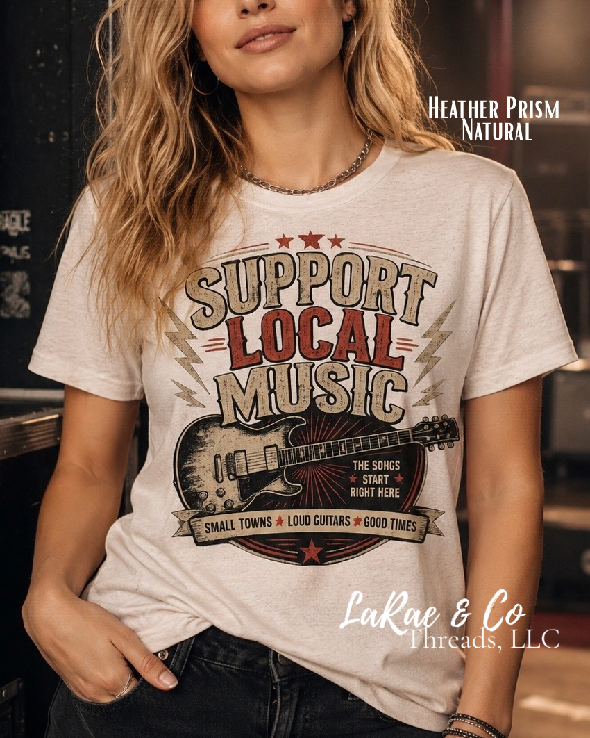 Support Local Music Shirt – Vintage Guitar Concert Tee, Small Town Loud Guitar Good Times Shirt, Support Live Music Shirt, Music Lover Tee
